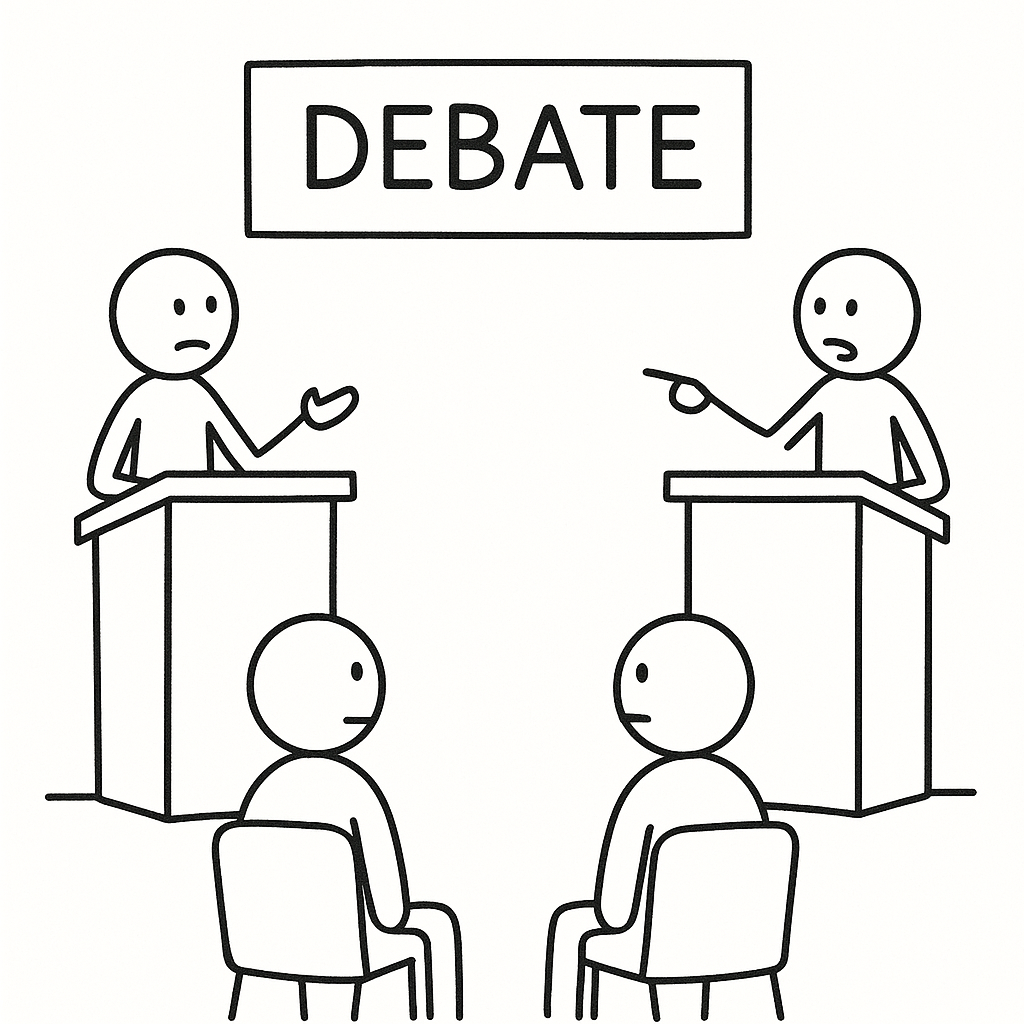 Stick figures debating