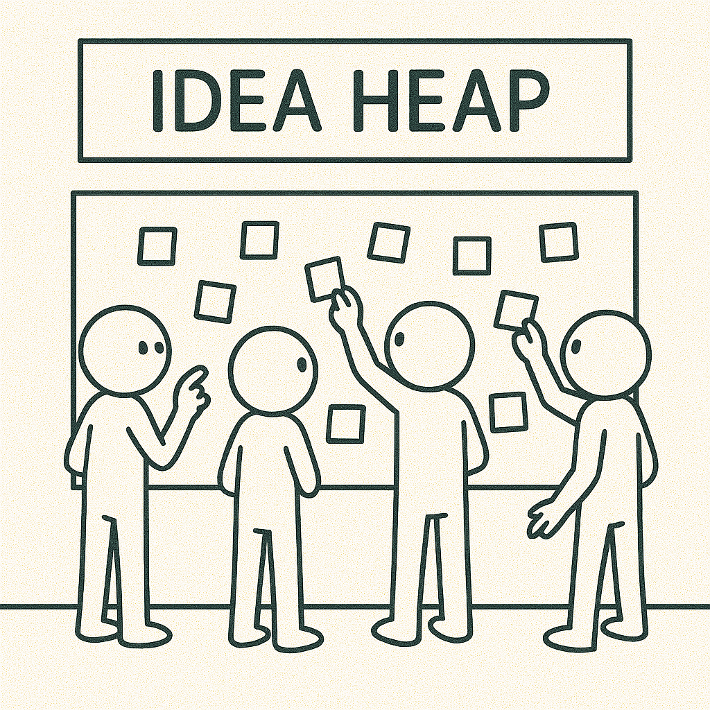Stick figures at a white board of post-it notex